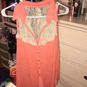 Orange lace button down